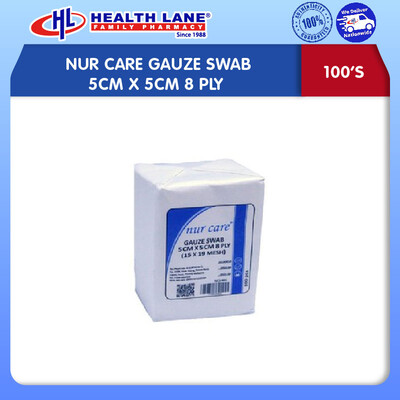 NUR CARE GAUZE SWAB 5CMx5CM 8 PLY 100'S 